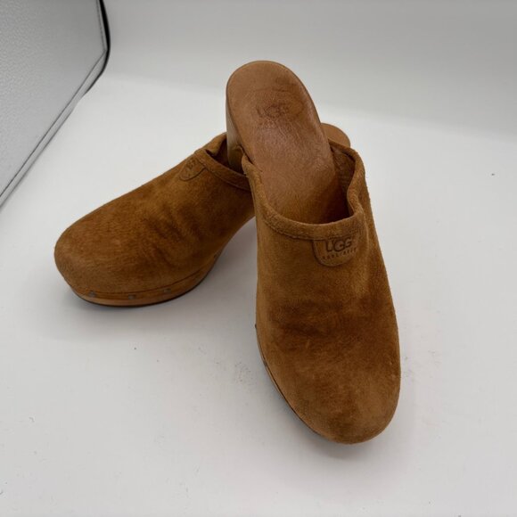 UGG Women's Abbie Mule Wood Heel Clog Shearling Sherpa Shoe Brown Suede Size 7 - Picture 8 of 12